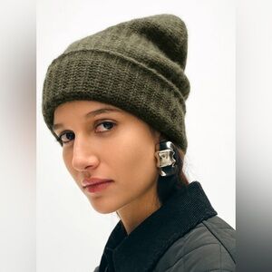 White + Warren Cashmere Ribbed Knit Beanie [Thyme / Dark Greene]